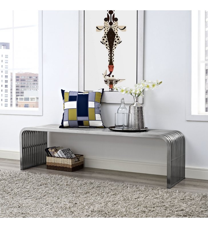 Pipe 60" Stainless Steel Bench in Silver - Lexmod