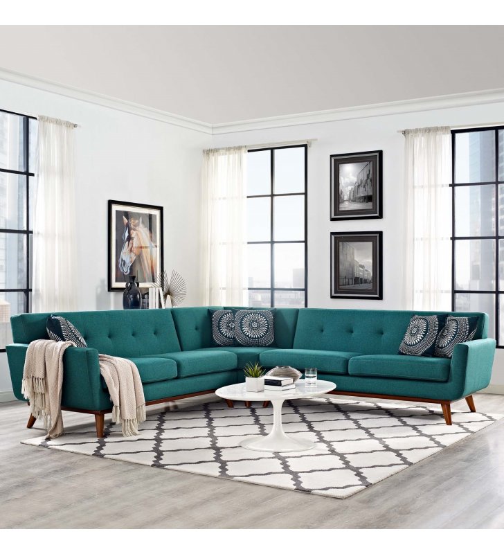 Engage L-Shaped Sectional Sofa in Teal - Lexmod