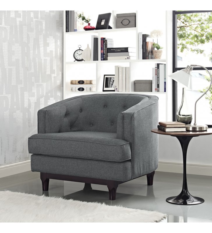 Coast Upholstered Fabric Armchair in Gray - Lexmod