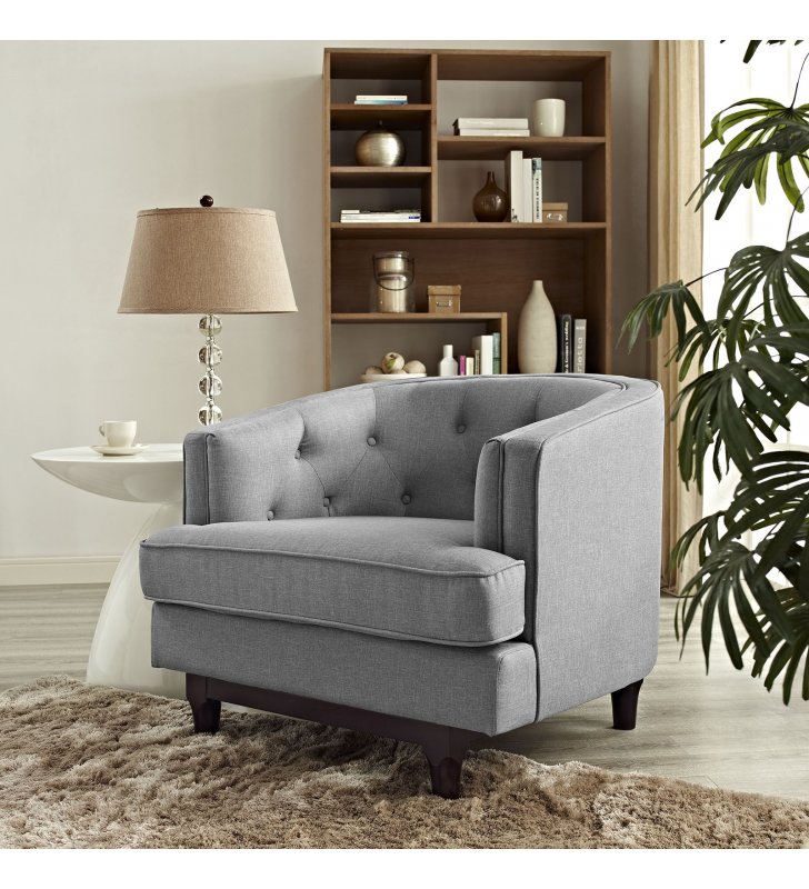 Coast Upholstered Fabric Armchair in Light Gray - Lexmod