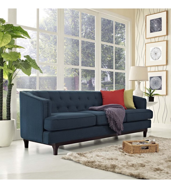 Coast Upholstered Fabric Sofa in Azure - Lexmod