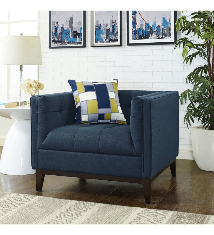 Serve Upholstered Fabric Armchair in Azure - Lexmod