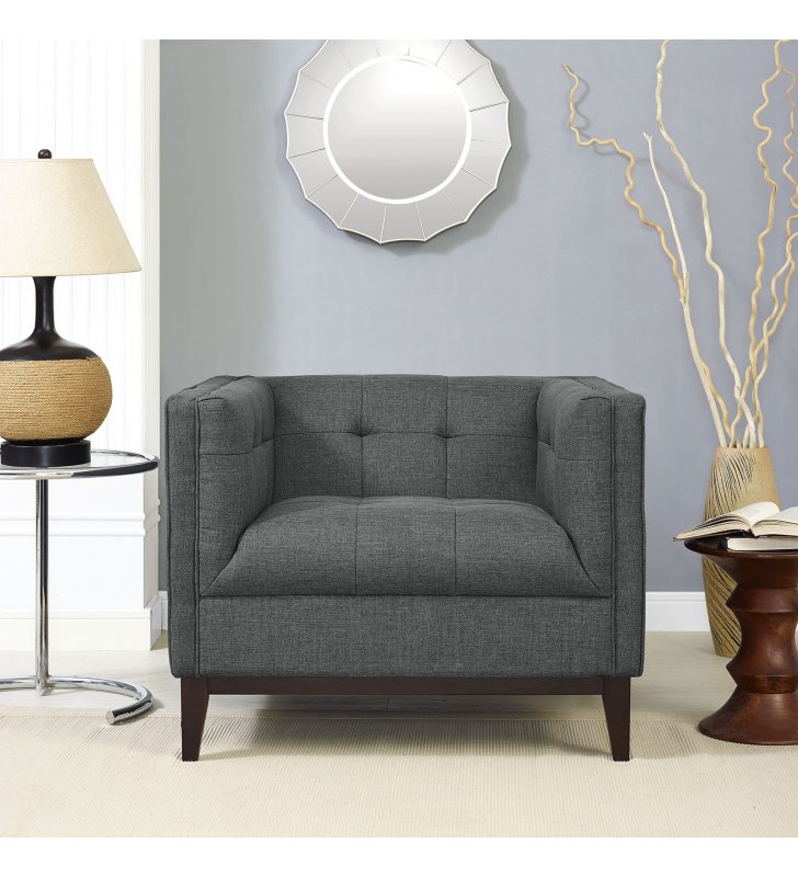 Serve Upholstered Fabric Armchair in Gray - Lexmod