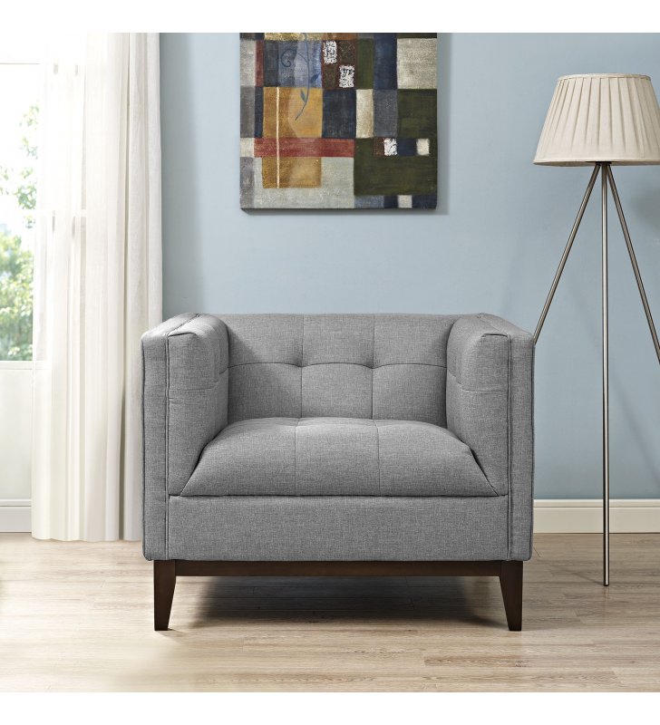 Serve Upholstered Fabric Armchair in Light Gray - Lexmod