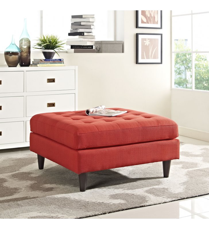 Empress Upholstered Fabric Large Ottoman in Atomic Red - Lexmod