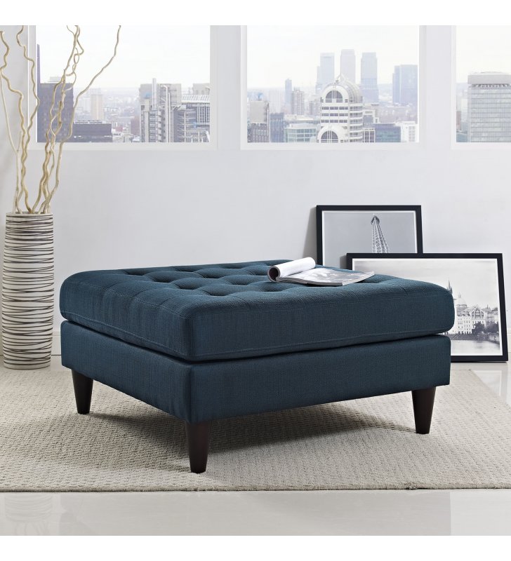 Empress Upholstered Fabric Large Ottoman in Azure - Lexmod