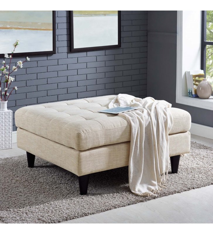 Empress Upholstered Fabric Large Ottoman in Beige - Lexmod
