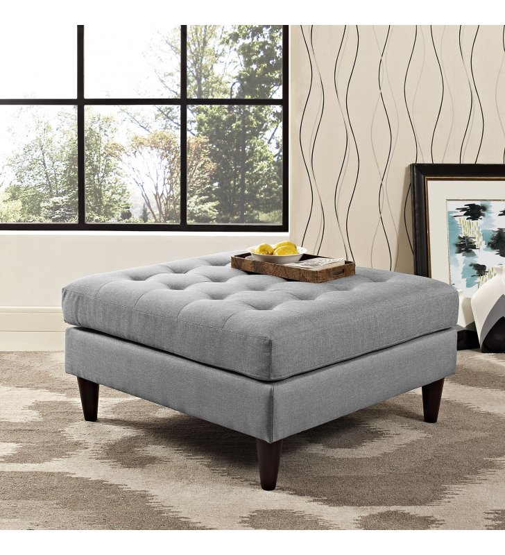 Empress Upholstered Fabric Large Ottoman in Light Gray - Lexmod