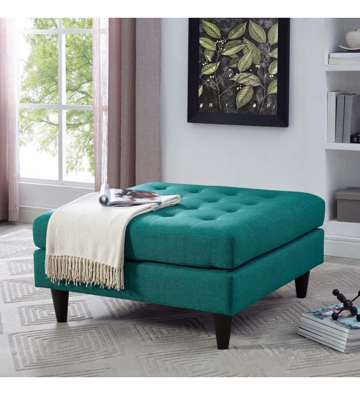 Empress Upholstered Fabric Large Ottoman in Teal - Lexmod
