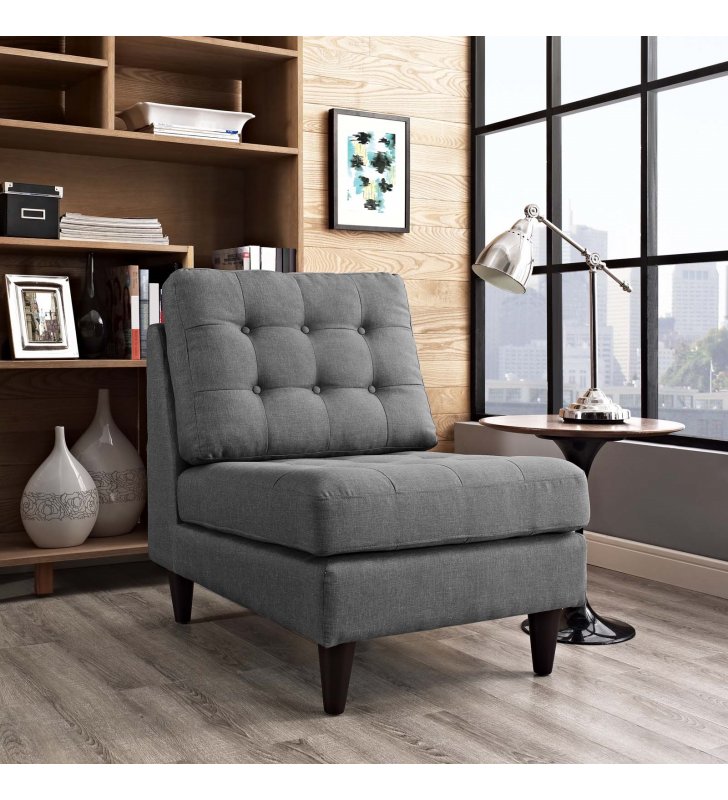 Empress Upholstered Fabric Lounge Chair in Gray - Lexmod
