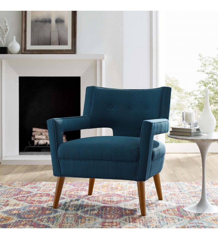 Sheer Upholstered Fabric Armchair in Azure - Lexmod