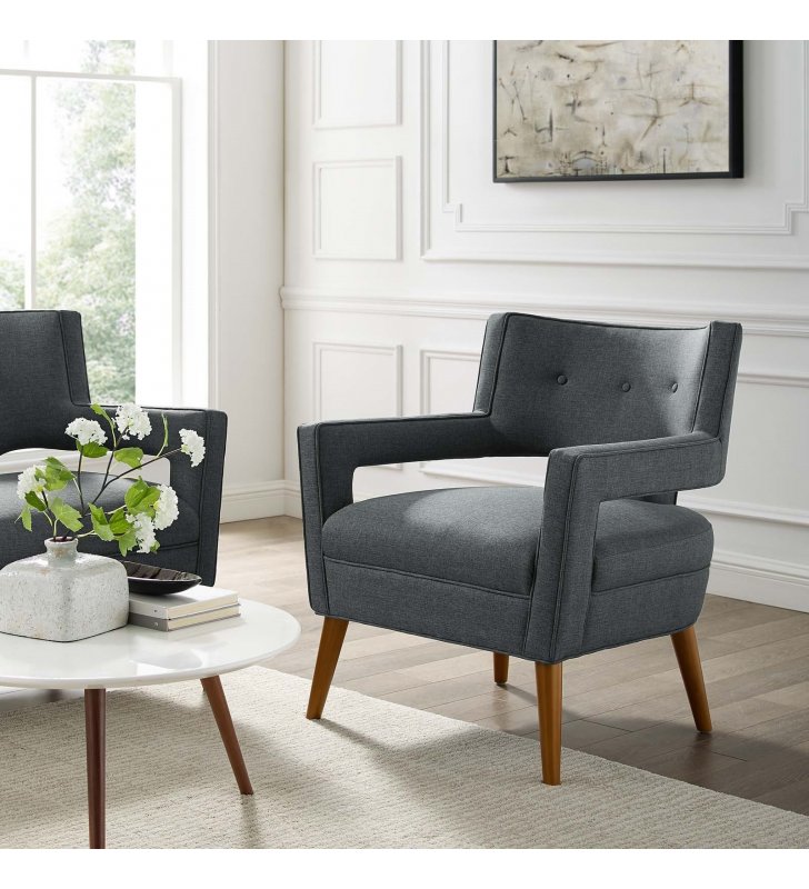 Sheer Upholstered Fabric Armchair in Gray - Lexmod