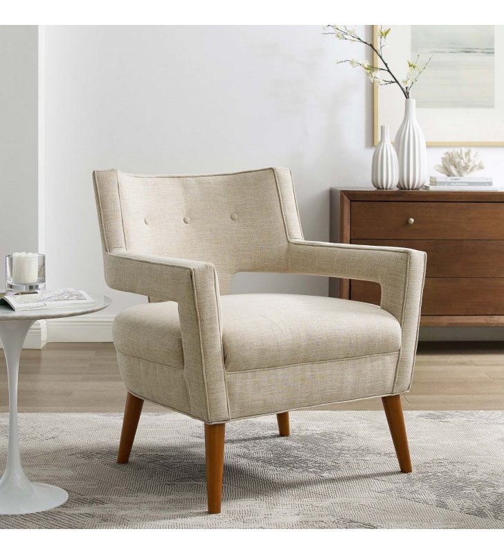 Sheer Upholstered Fabric Armchair in Sand - Lexmod