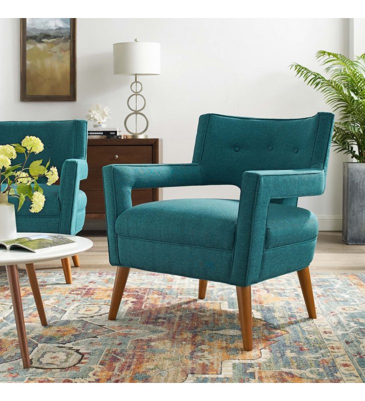 Sheer Upholstered Fabric Armchair in Teal - Lexmod