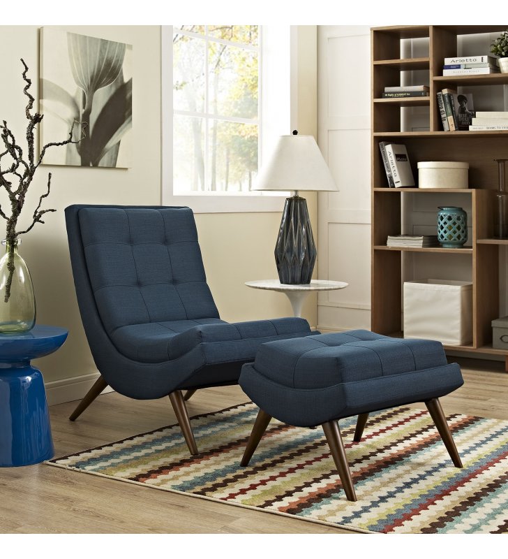 Ramp Upholstered Fabric Lounge Chair Set in Azure - Lexmod