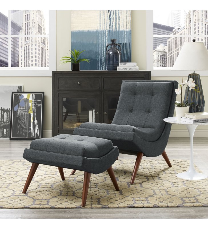 Ramp Upholstered Fabric Lounge Chair Set in Gray - Lexmod