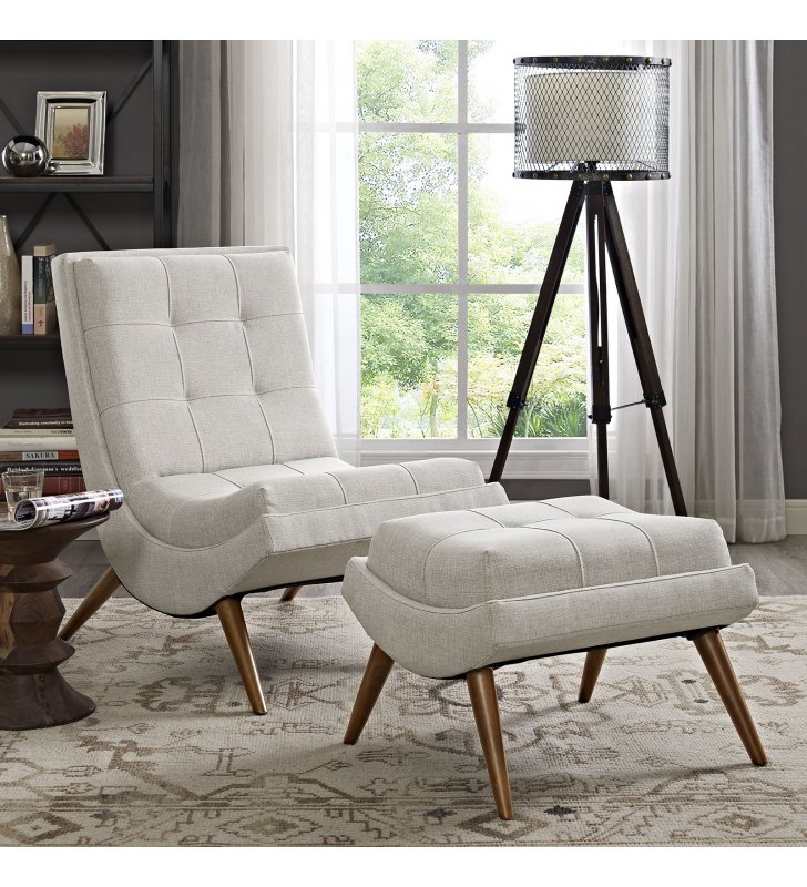 Ramp Upholstered Fabric Lounge Chair Set in Sand - Lexmod