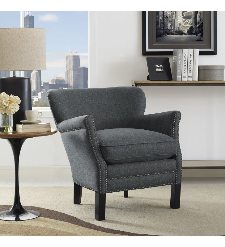 Key Upholstered Fabric Armchair in Gray - Lexmod