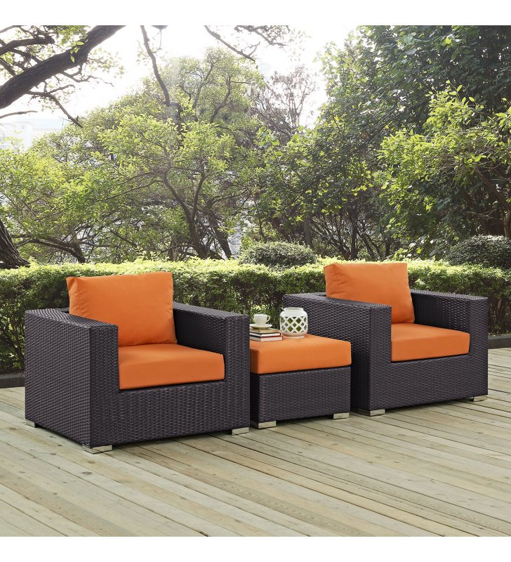 Convene 3 Piece Outdoor Patio Sofa Set in Espresso Orange - Lexmod