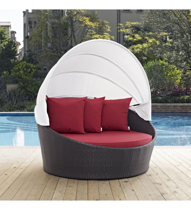 Convene Canopy Outdoor Patio Daybed in Espresso Red - Lexmod