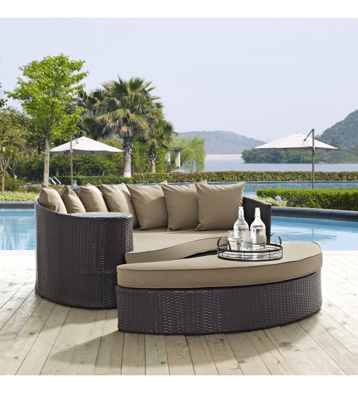 Convene Outdoor Patio Daybed in Espresso Mocha - Lexmod