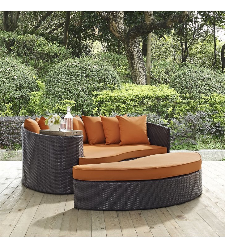 Convene Outdoor Patio Daybed in Espresso Orange - Lexmod