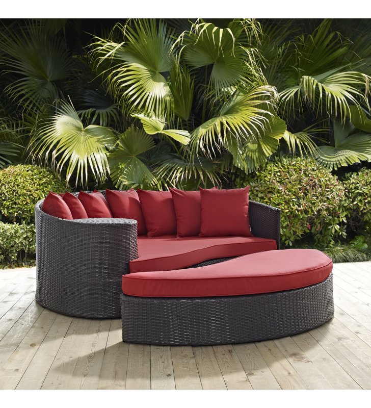 Convene Outdoor Patio Daybed in Espresso Red - Lexmod