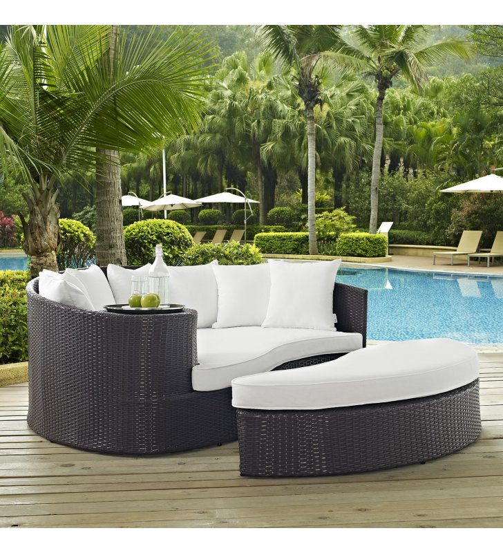 Convene Outdoor Patio Daybed in Espresso White - Lexmod