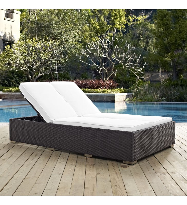 Convene Double Outdoor Patio Chaise in Espresso White - Lexmod