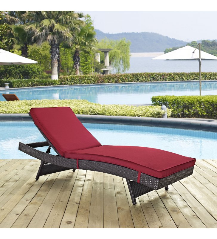 Convene Outdoor Patio Chaise in Espresso Red - Lexmod