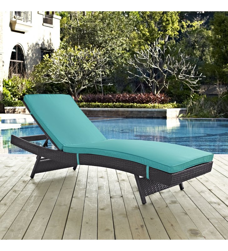 Convene Outdoor Patio Chaise in Espresso Turquoise - Lexmod