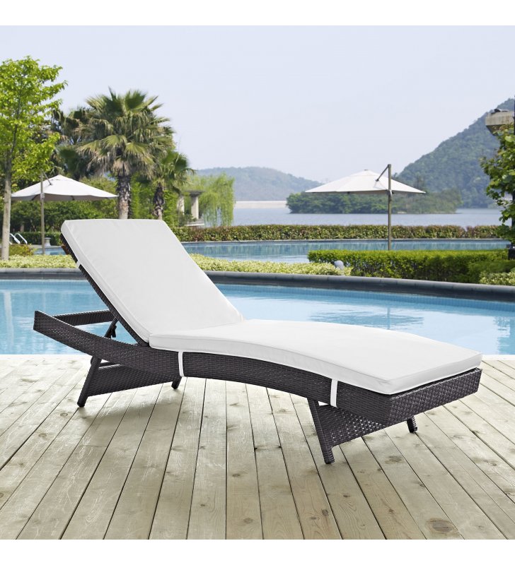 Convene Outdoor Patio Chaise in Espresso White - Lexmod