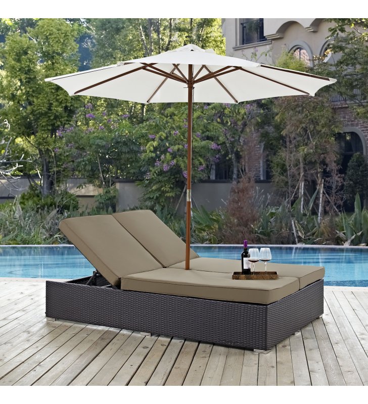 Convene Double Outdoor Patio Chaise in Espresso Mocha - Lexmod