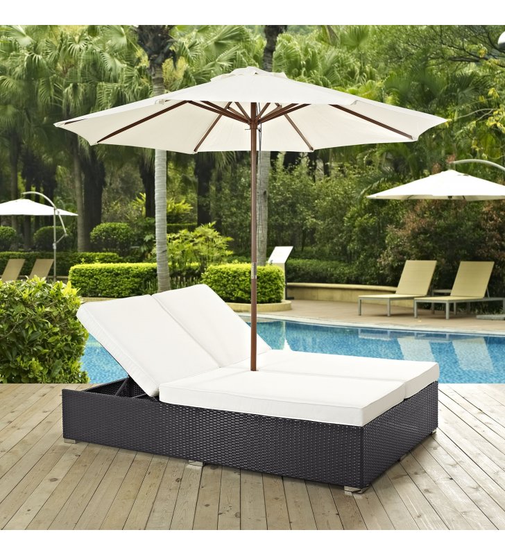 Convene Double Outdoor Patio Chaise in Espresso White - Lexmod