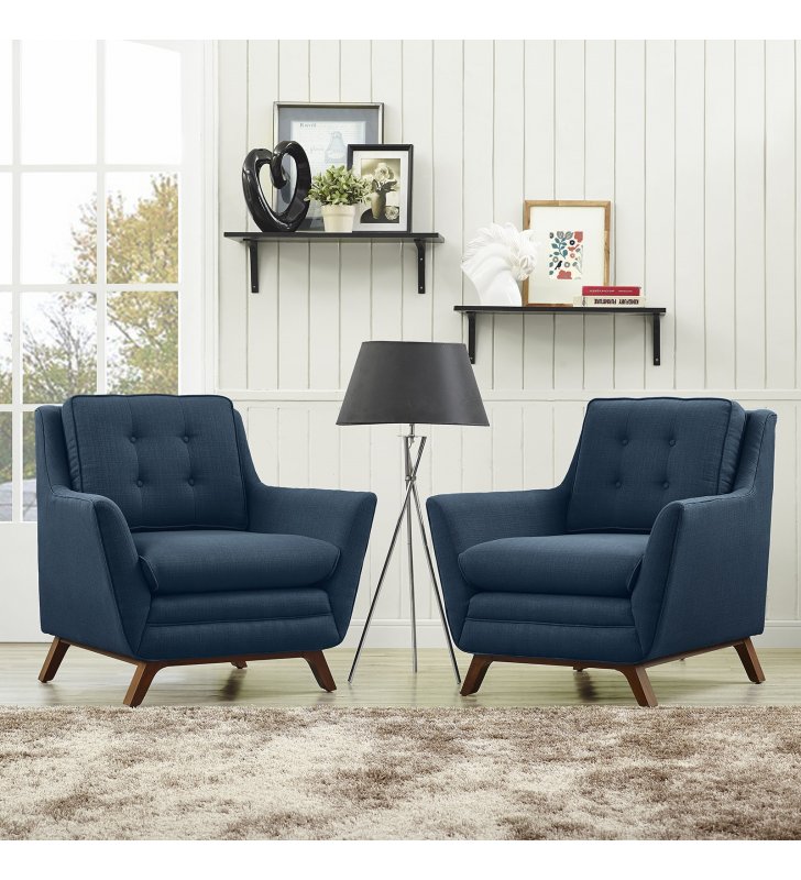 Beguile 2 Piece Upholstered Fabric Living Room Set in Azure - Lexmod