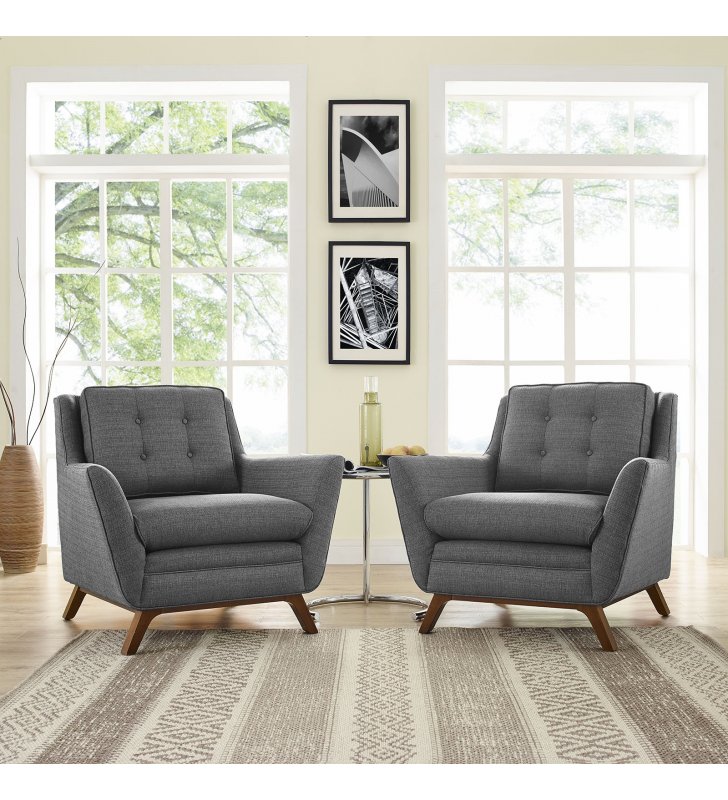 Beguile 2 Piece Upholstered Fabric Living Room Set in Gray - Lexmod
