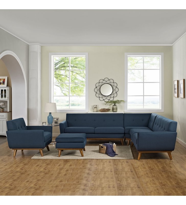 Engage 5 Piece Sectional Sofa in Azure - Lexmod
