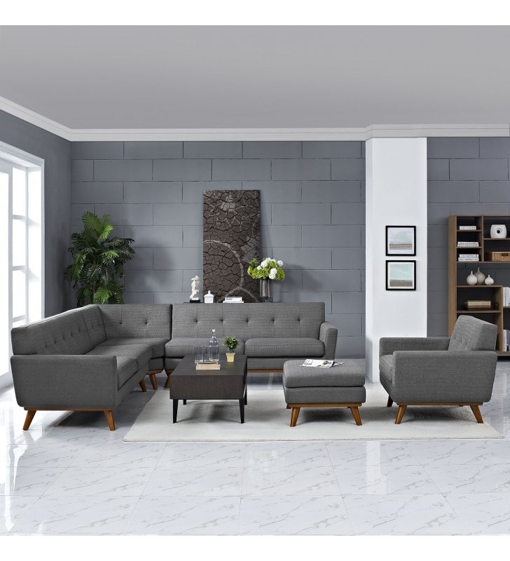 Engage 5 Piece Sectional Sofa in Gray - Lexmod
