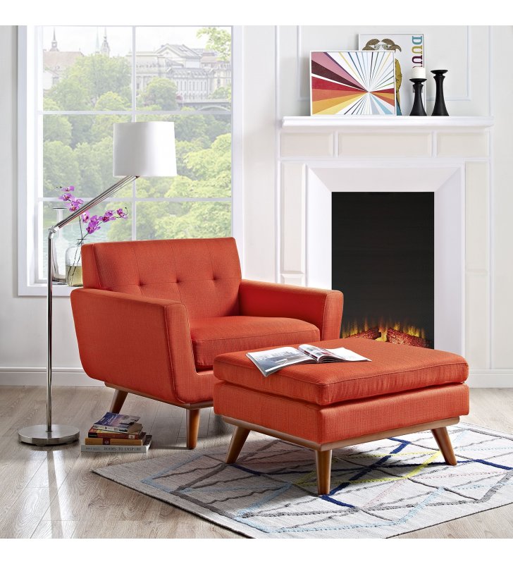 Engage 2 Piece Armchair and Ottoman in Atomic Red - Lexmod