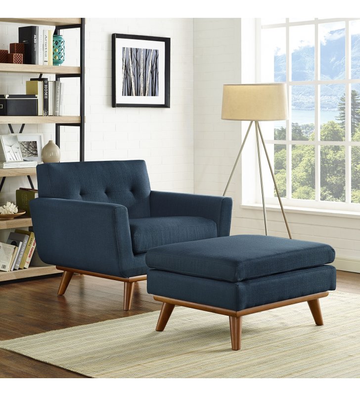 Engage 2 Piece Armchair and Ottoman in Azure - Lexmod