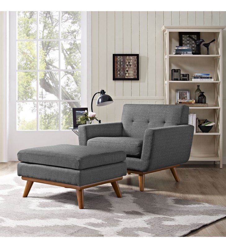 Engage 2 Piece Armchair and Ottoman in Gray - Lexmod