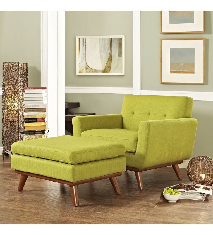 Engage 2 Piece Armchair and Ottoman in Wheatgrass - Lexmod