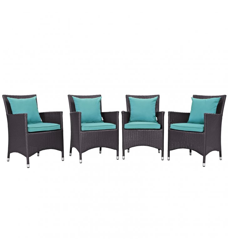 Convene 4 Piece Outdoor Patio Dining Set in Espresso Turquoise - Lexmod