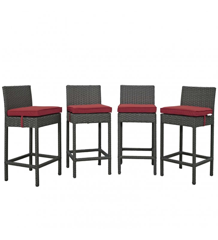 Sojourn 4 Piece Outdoor Patio Sunbrella Pub Set in Canvas Red - Lexmod
