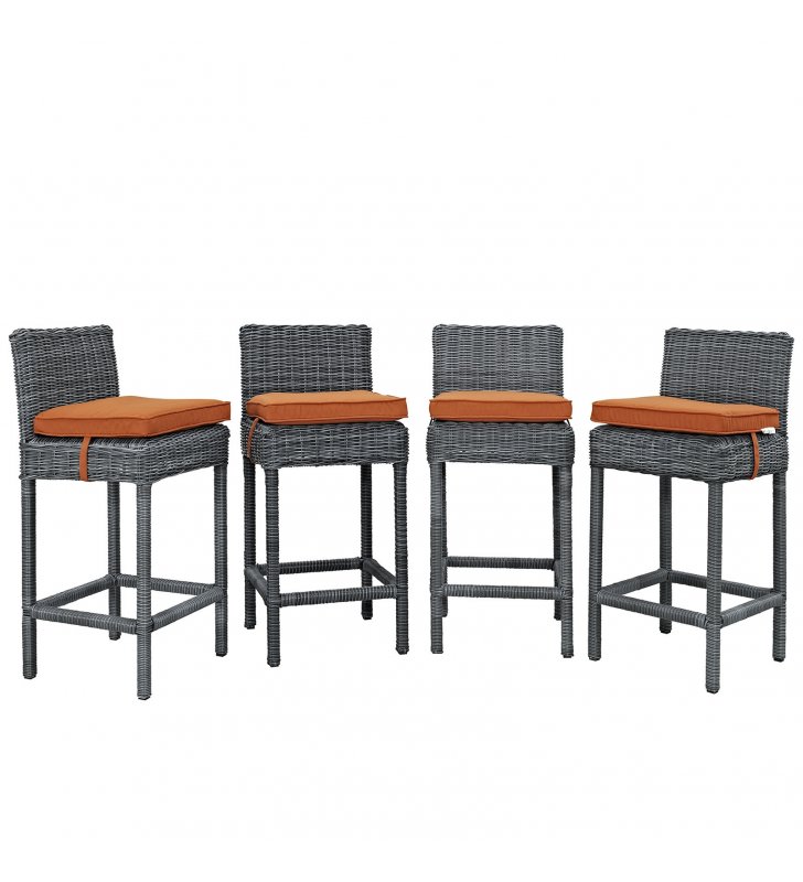 Summon Bar Stool Outdoor Patio Sunbrella Set of 4 in Canvas Tuscan - Lexmod