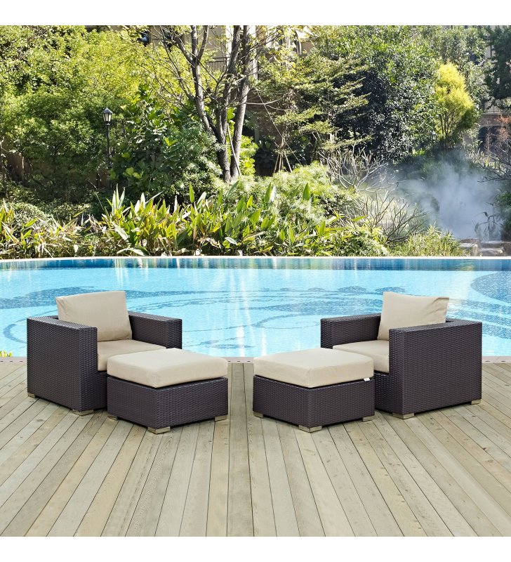 Convene 4 Piece Outdoor Patio Sectional Set in Espresso Beige - Lexmod