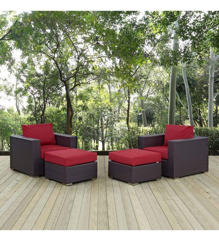 Convene 4 Piece Outdoor Patio Sectional Set in Espresso Red - Lexmod