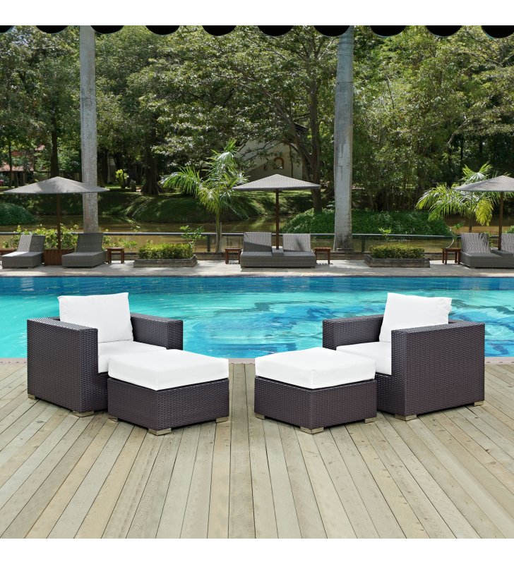 Convene 4 Piece Outdoor Patio Sectional Set in Espresso White - Lexmod