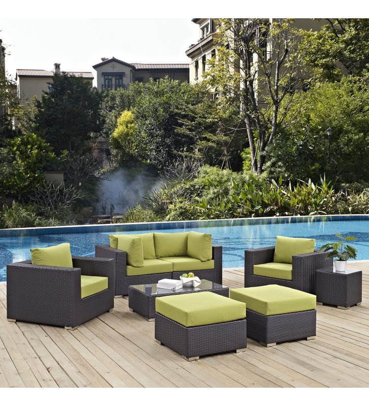 Convene 8 Piece Outdoor Patio Sectional Set in Espresso Peridot - Lexmod