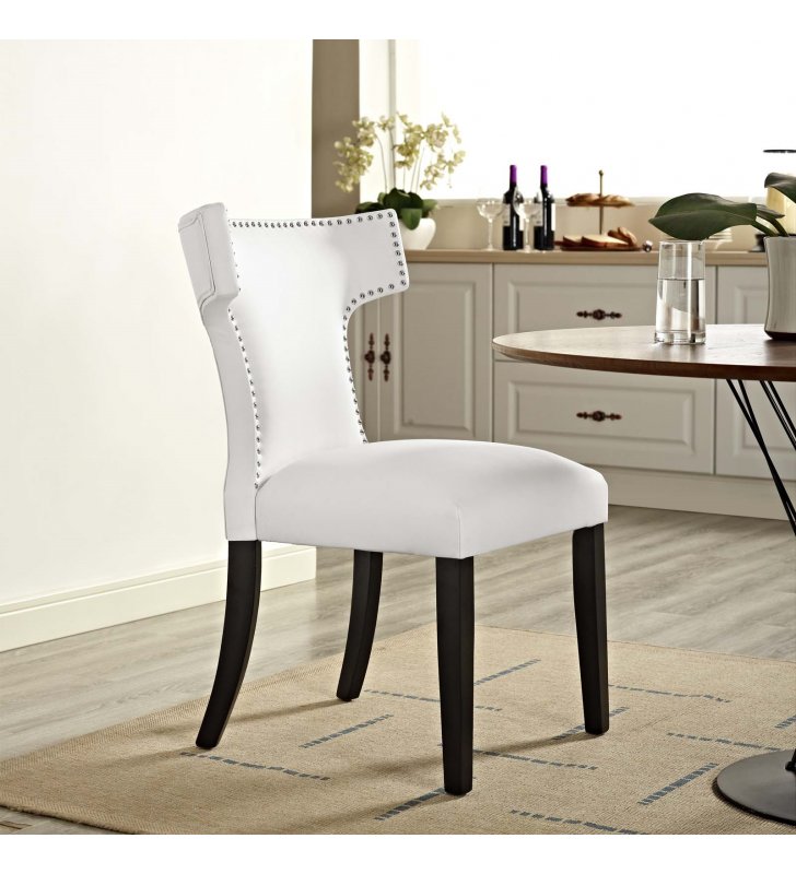 Curve Vinyl Dining Chair in White - Lexmod